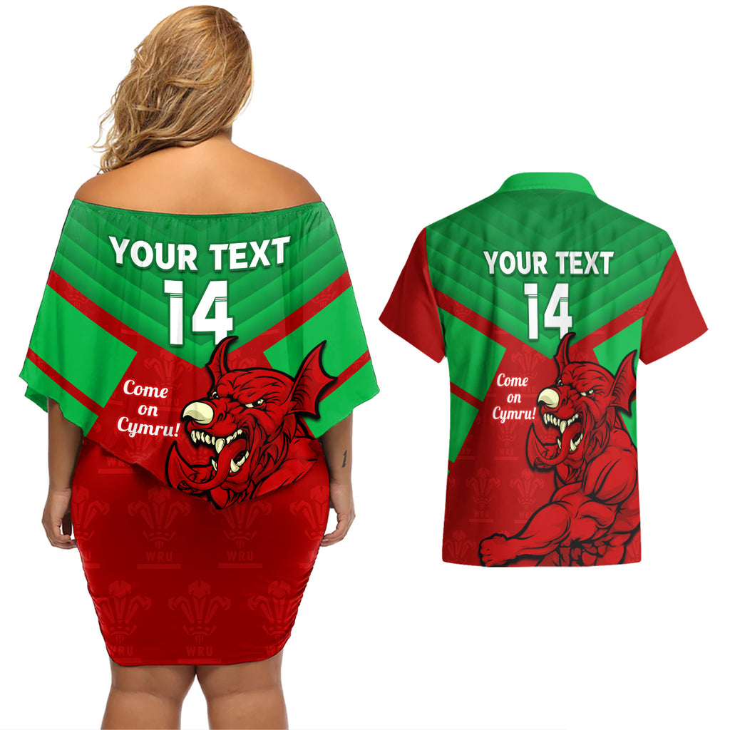 custom-wales-rugby-couples-matching-off-shoulder-short-dress-and-hawaiian-shirt-2024-six-nations-come-on-cymru-mascot-sporty
