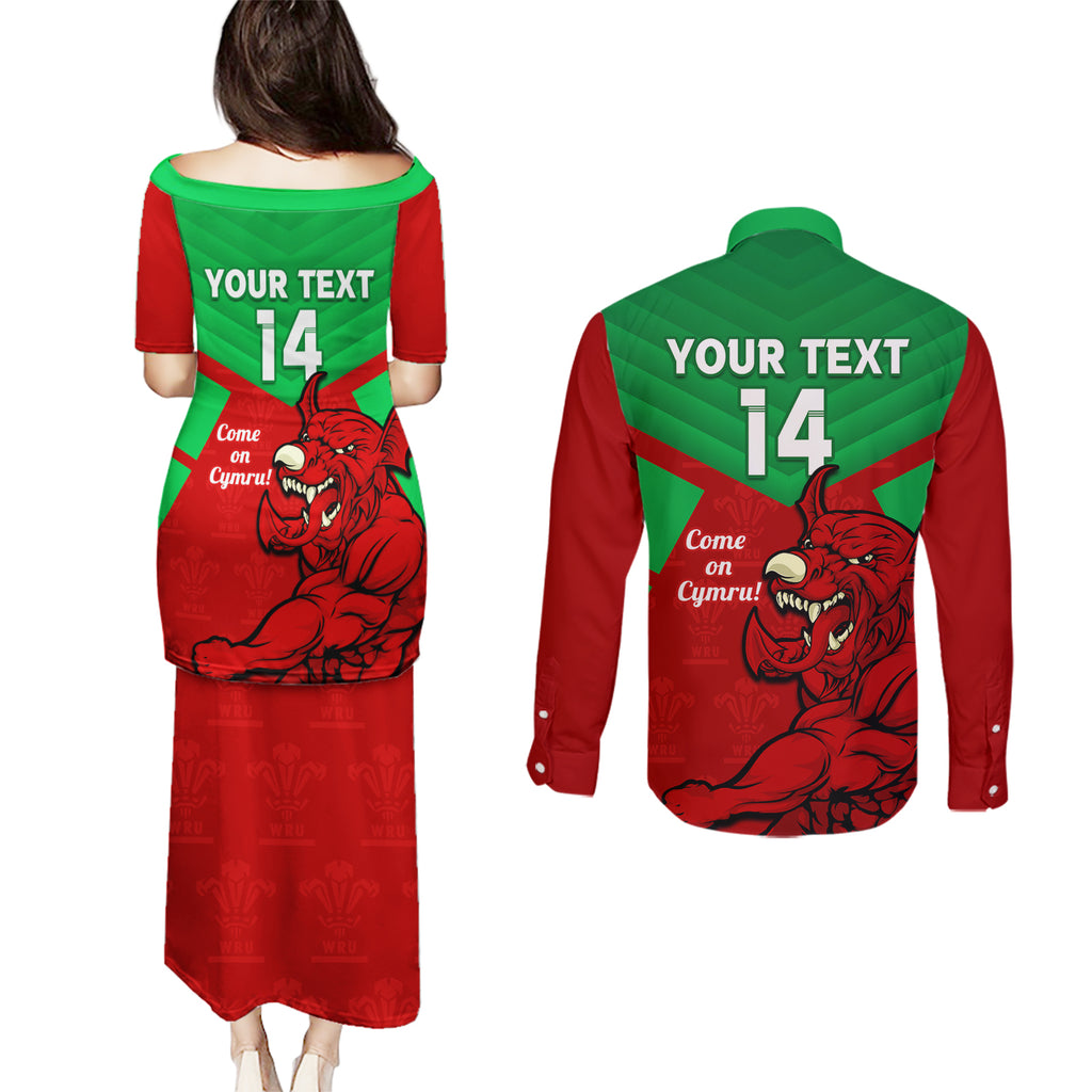 custom-wales-rugby-couples-matching-puletasi-and-long-sleeve-button-shirt-2024-six-nations-come-on-cymru-mascot-sporty