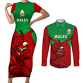 custom-wales-rugby-couples-matching-short-sleeve-bodycon-dress-and-long-sleeve-button-shirt-2024-six-nations-come-on-cymru-mascot-sporty