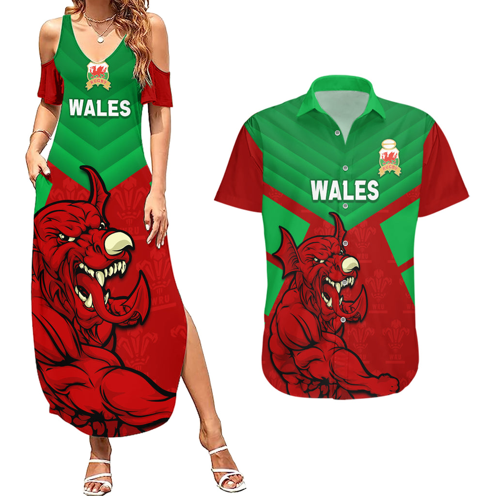 custom-wales-rugby-couples-matching-summer-maxi-dress-and-hawaiian-shirt-2024-six-nations-come-on-cymru-mascot-sporty