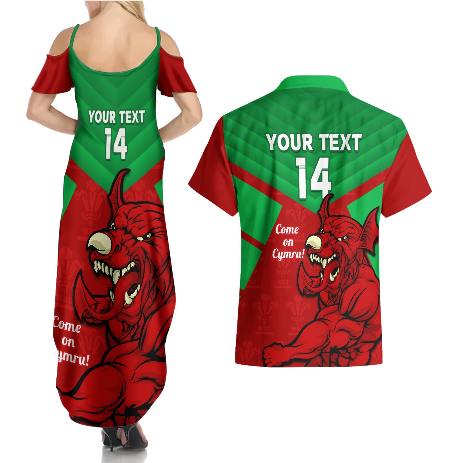 custom-wales-rugby-couples-matching-summer-maxi-dress-and-hawaiian-shirt-2024-six-nations-come-on-cymru-mascot-sporty