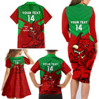 custom-wales-rugby-family-matching-long-sleeve-bodycon-dress-and-hawaiian-shirt-2024-six-nations-come-on-cymru-mascot-sporty
