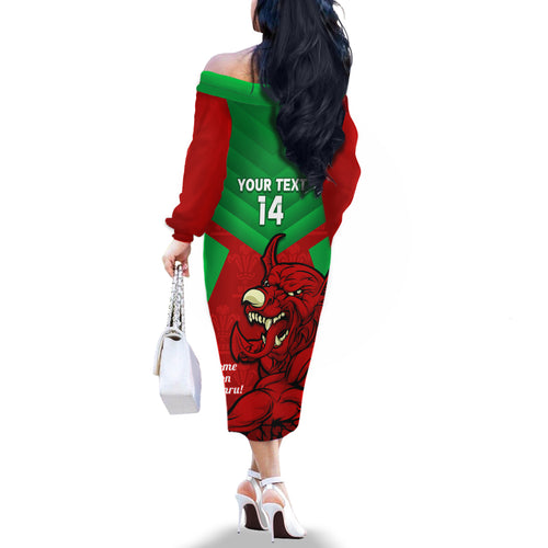 custom-wales-rugby-family-matching-off-shoulder-long-sleeve-dress-and-hawaiian-shirt-2024-six-nations-come-on-cymru-mascot-sporty