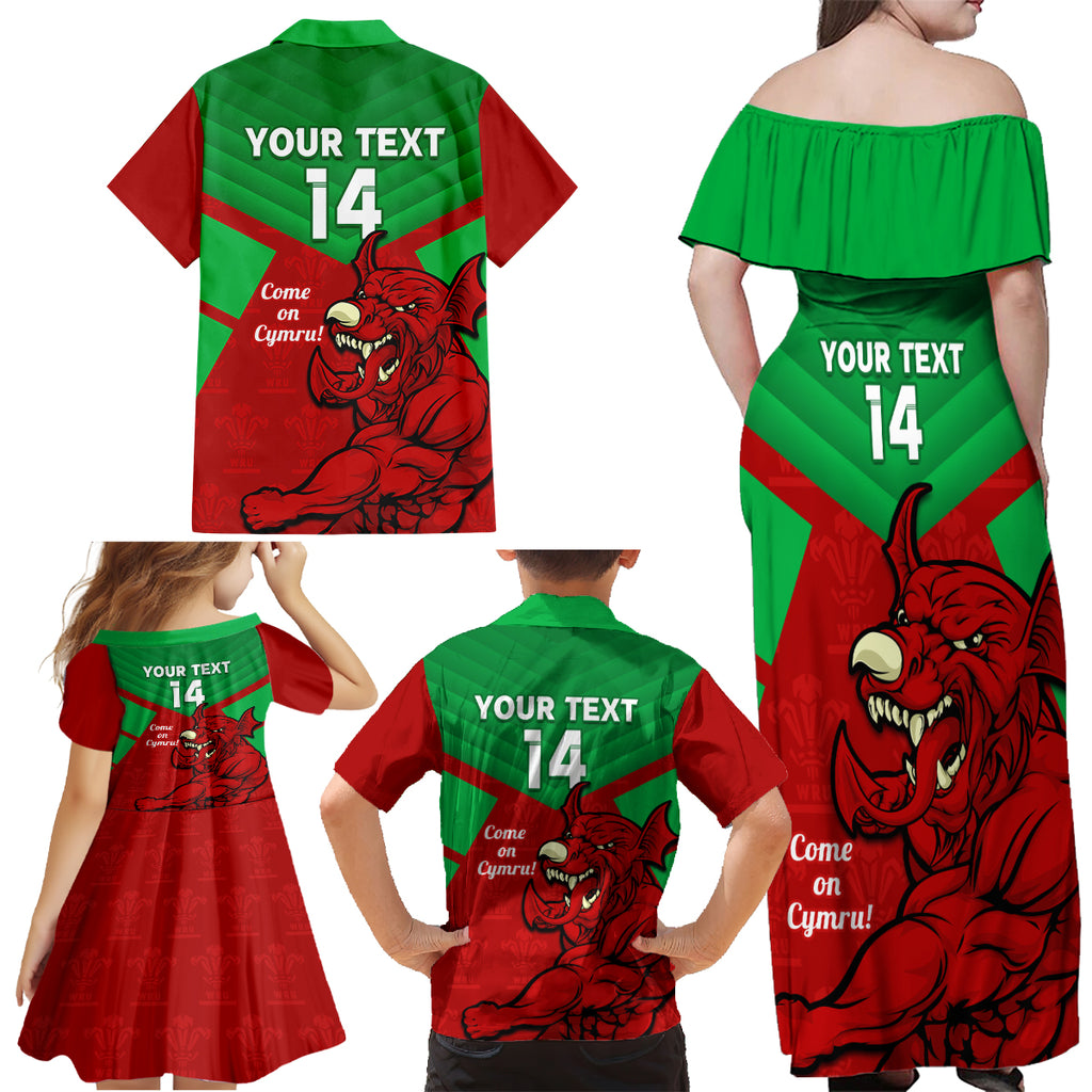 custom-wales-rugby-family-matching-off-shoulder-maxi-dress-and-hawaiian-shirt-2024-six-nations-come-on-cymru-mascot-sporty