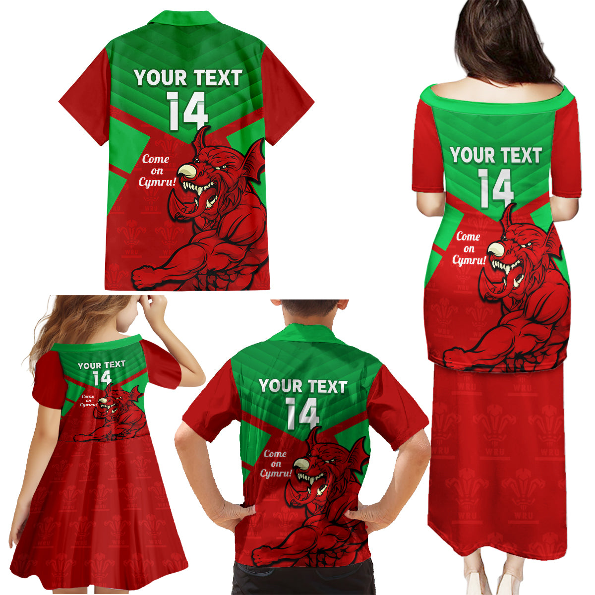 custom-wales-rugby-family-matching-puletasi-and-hawaiian-shirt-2024-six-nations-come-on-cymru-mascot-sporty