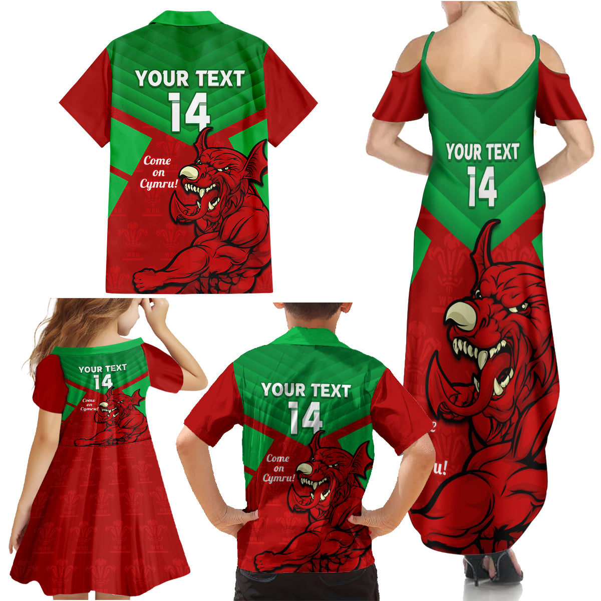 custom-wales-rugby-family-matching-summer-maxi-dress-and-hawaiian-shirt-2024-six-nations-come-on-cymru-mascot-sporty