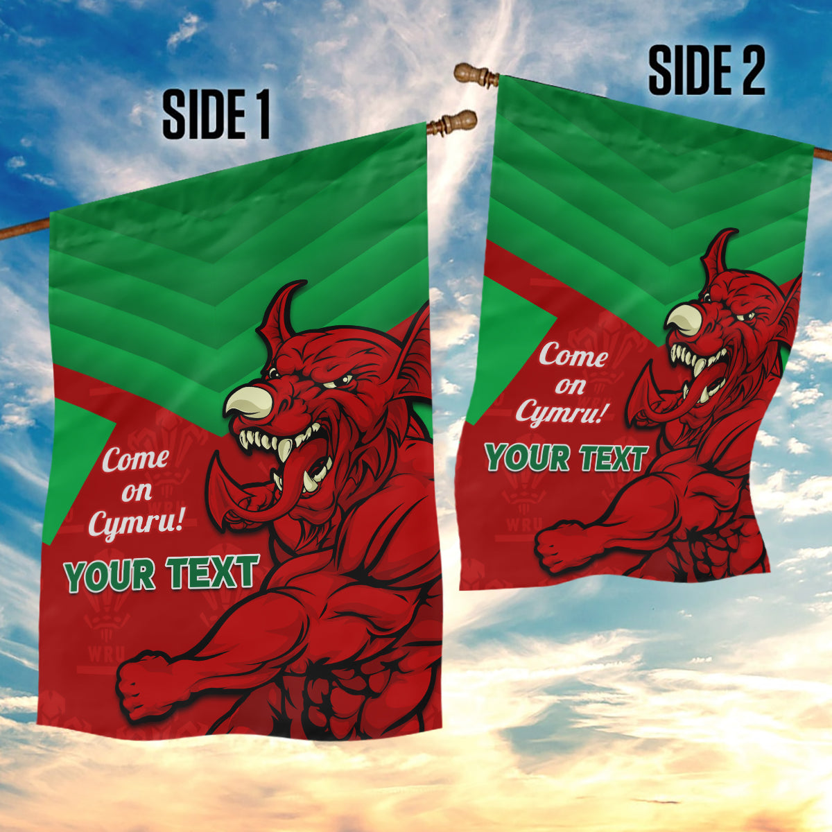 Custom Wales Rugby Garden Flag 2024 Six Nations Come On Cymru Mascot Sporty