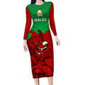 custom-wales-rugby-long-sleeve-bodycon-dress-2024-six-nations-come-on-cymru-mascot-sporty