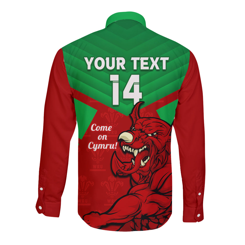 custom-wales-rugby-long-sleeve-button-shirt-2024-six-nations-come-on-cymru-mascot-sporty