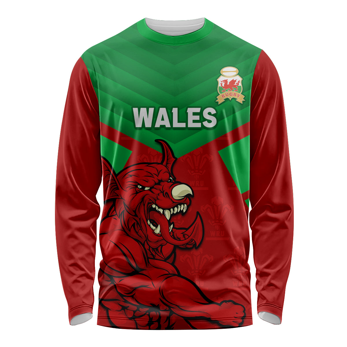 custom-wales-rugby-long-sleeve-shirt-2024-six-nations-come-on-cymru-mascot-sporty