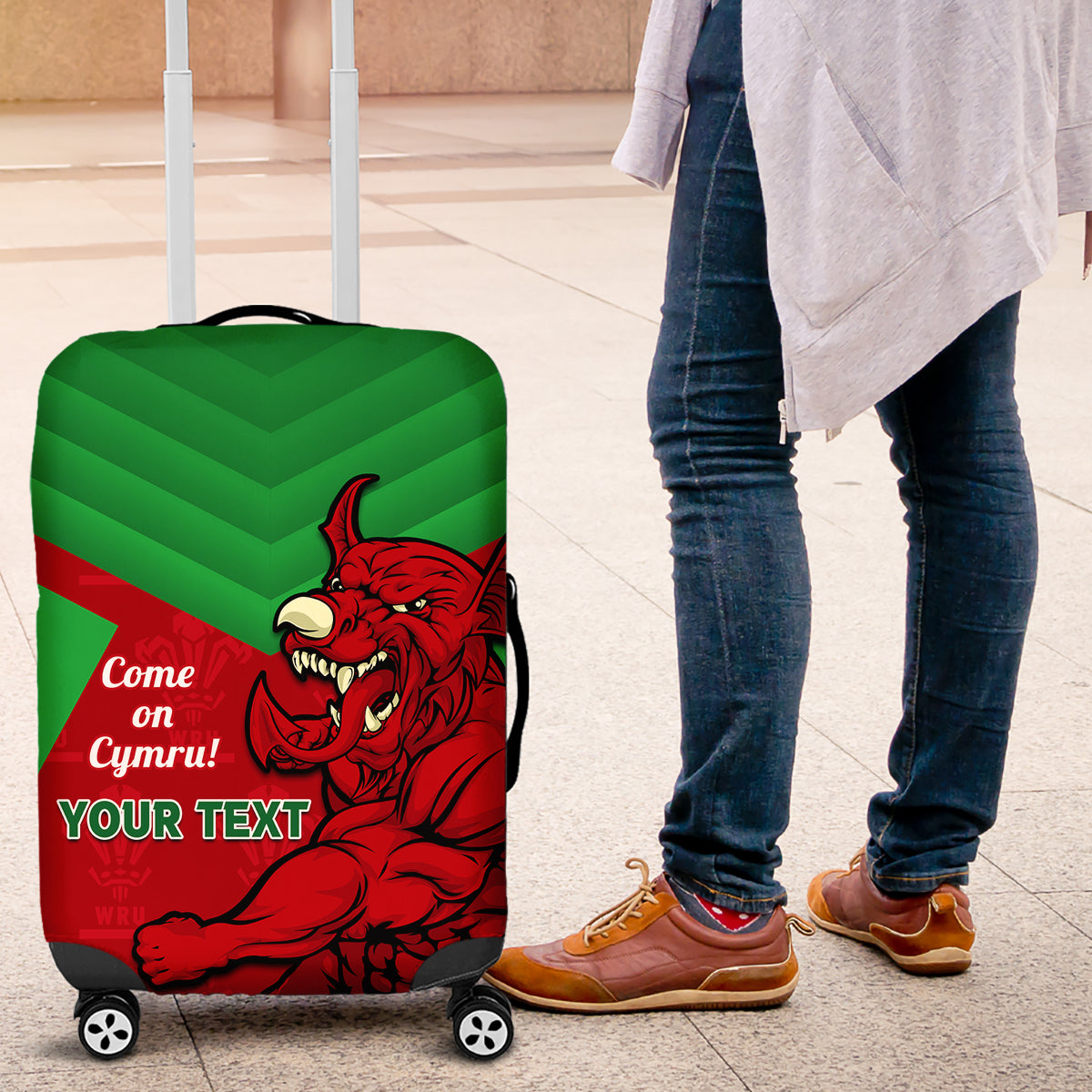 Custom Wales Rugby Luggage Cover 2024 Six Nations Come On Cymru Mascot Sporty