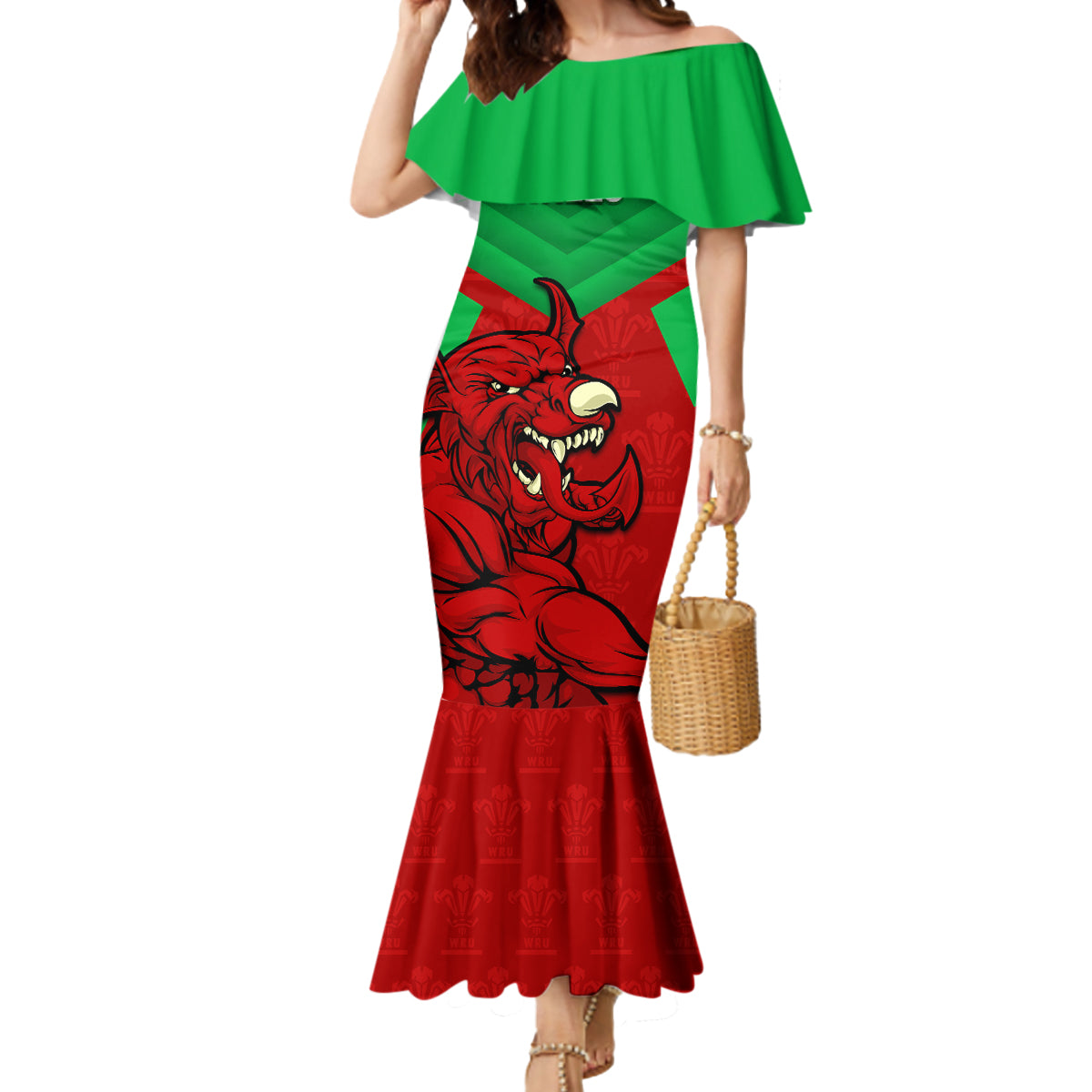custom-wales-rugby-mermaid-dress-2024-six-nations-come-on-cymru-mascot-sporty