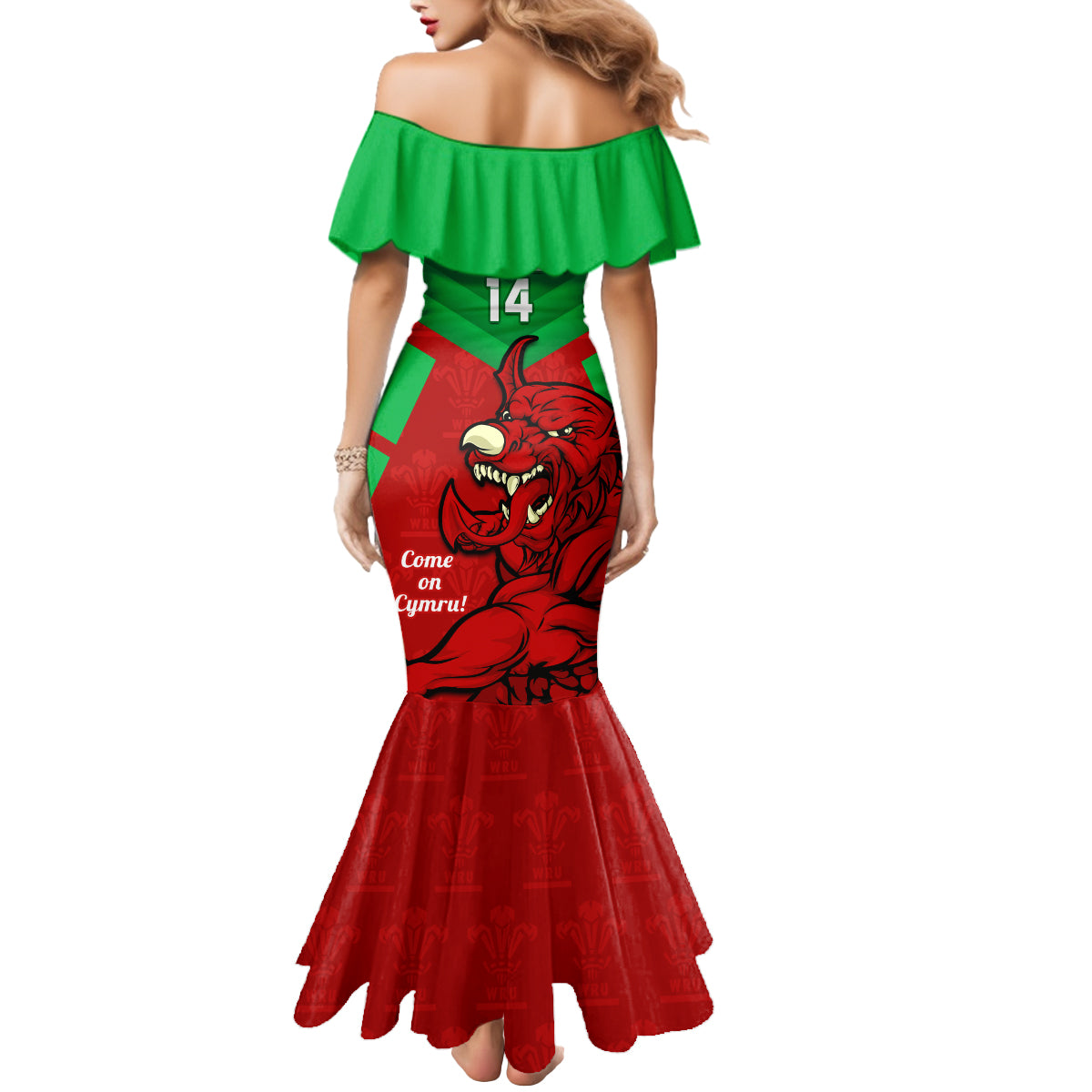 custom-wales-rugby-mermaid-dress-2024-six-nations-come-on-cymru-mascot-sporty