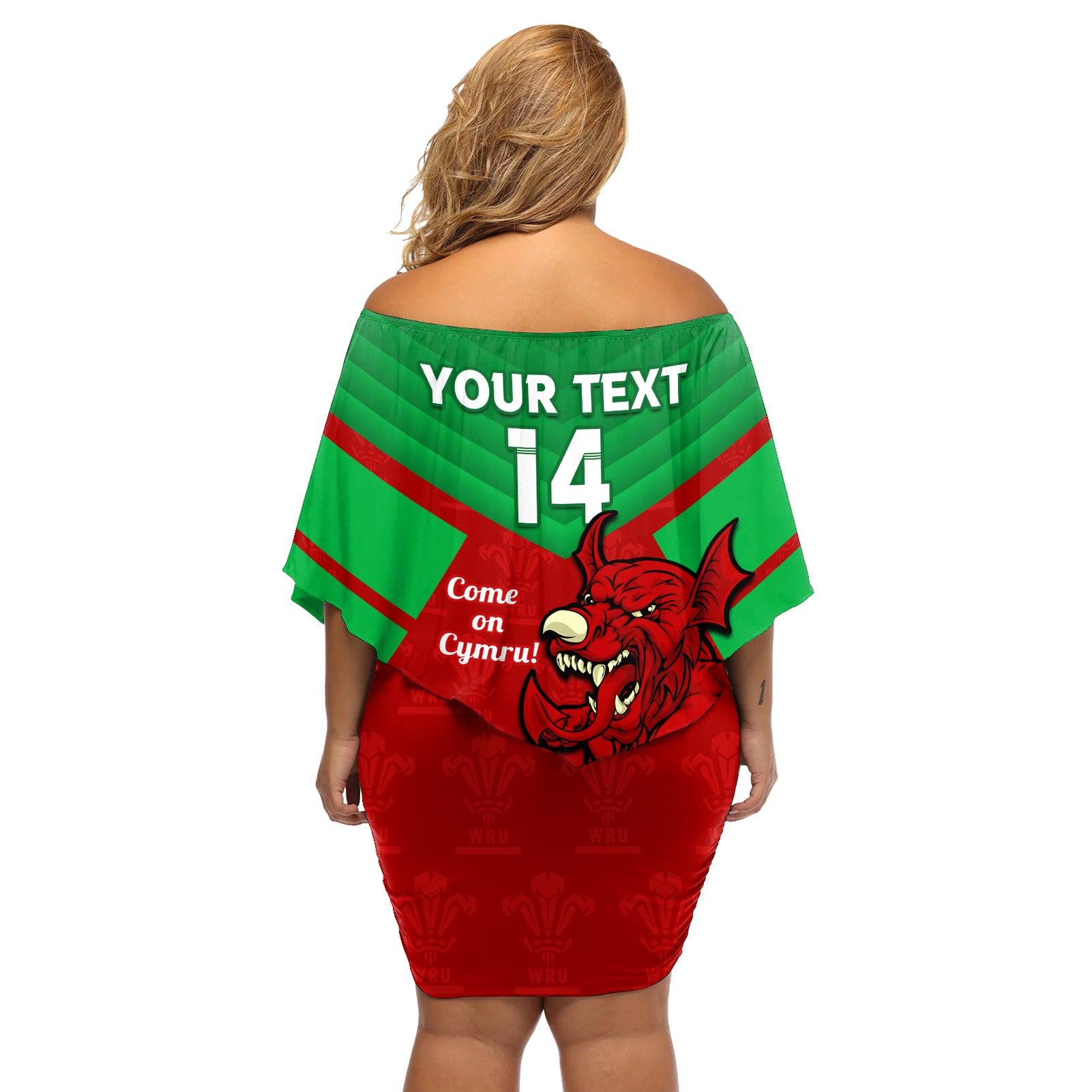 custom-wales-rugby-off-shoulder-short-dress-2024-six-nations-come-on-cymru-mascot-sporty
