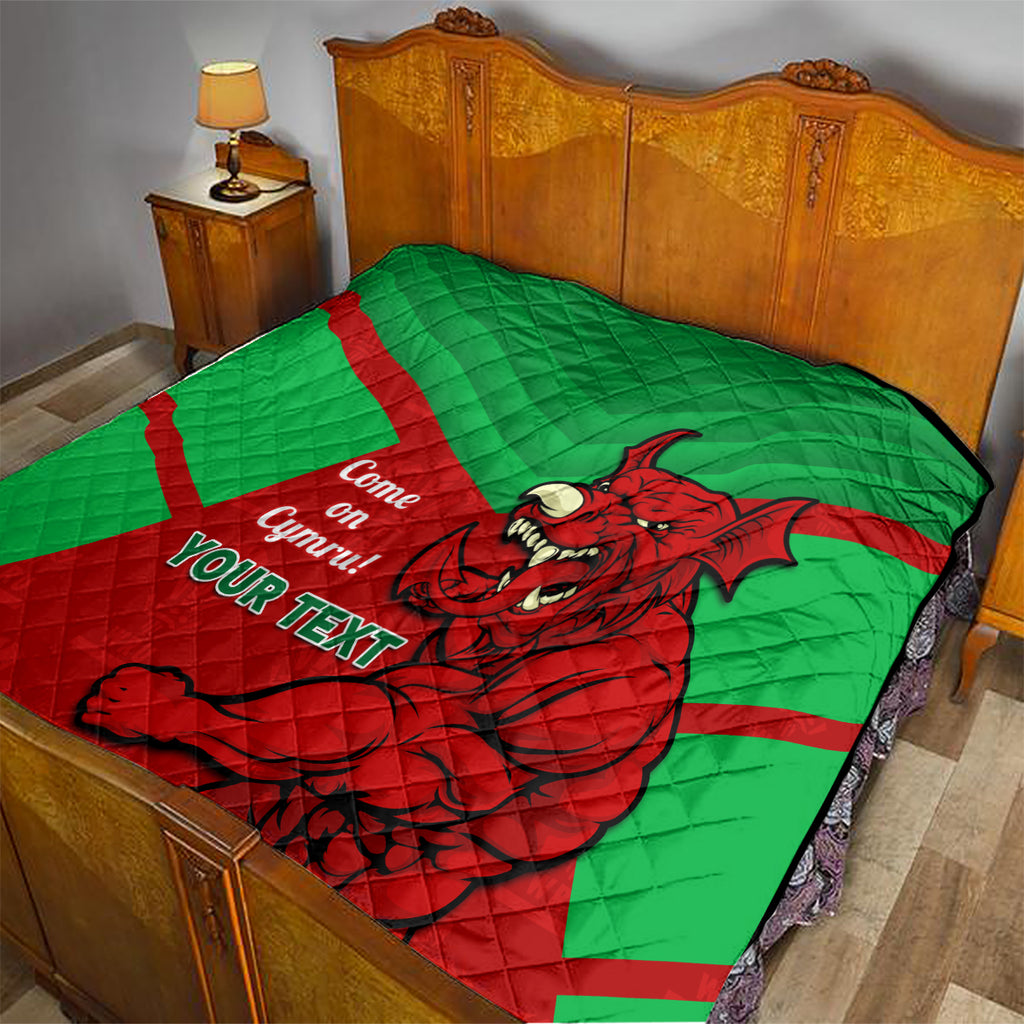 Custom Wales Rugby Quilt 2024 Six Nations Come On Cymru Mascot Sporty