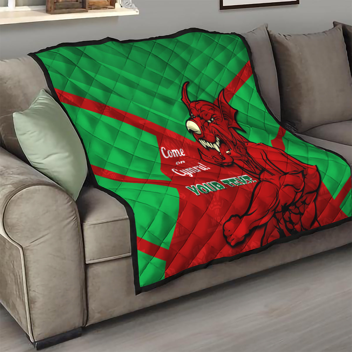 Custom Wales Rugby Quilt 2024 Six Nations Come On Cymru Mascot Sporty
