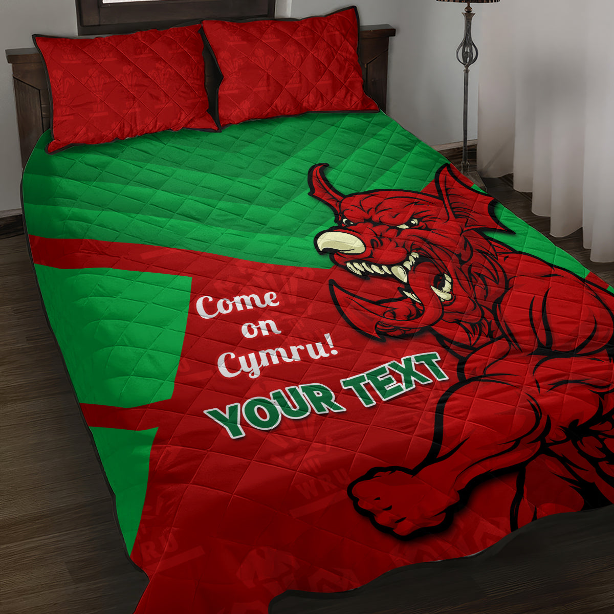Custom Wales Rugby Quilt Bed Set 2024 Six Nations Come On Cymru Mascot Sporty