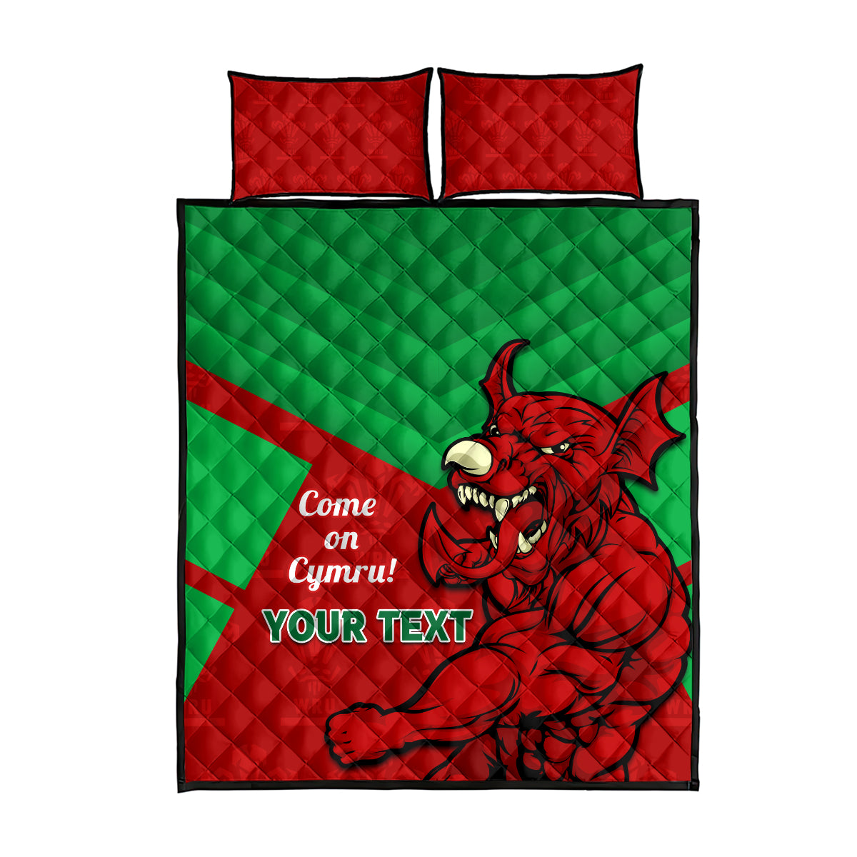 Custom Wales Rugby Quilt Bed Set 2024 Six Nations Come On Cymru Mascot Sporty