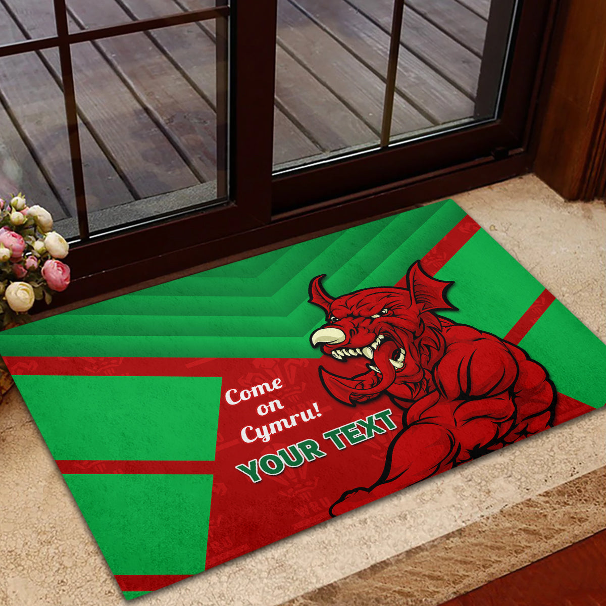 Custom Wales Rugby Rubber Doormat 2024 Six Nations Come On Cymru Mascot Sporty