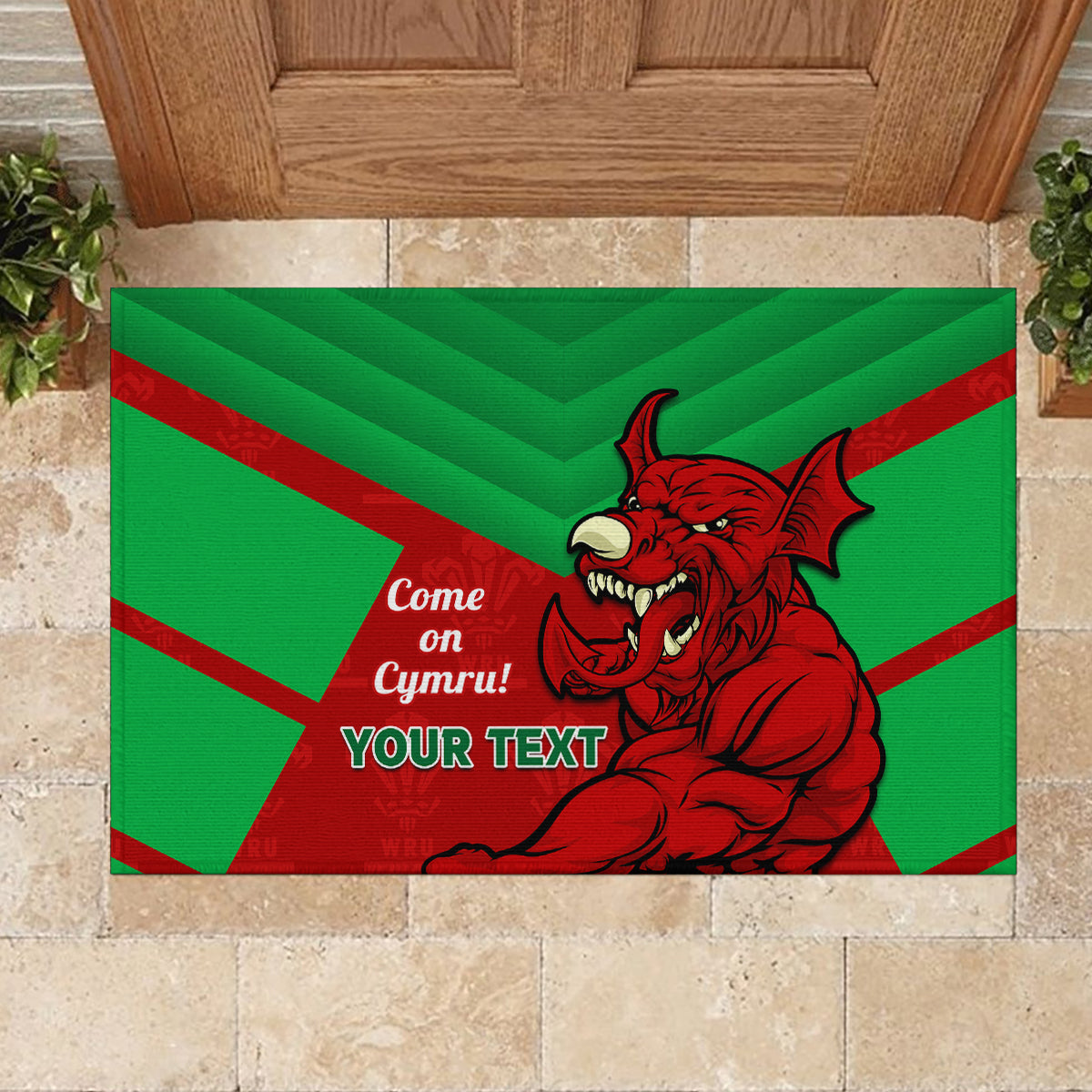 Custom Wales Rugby Rubber Doormat 2024 Six Nations Come On Cymru Mascot Sporty