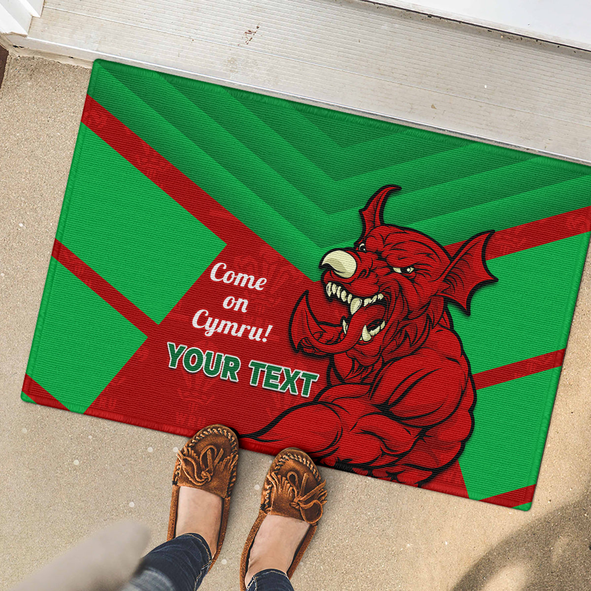 Custom Wales Rugby Rubber Doormat 2024 Six Nations Come On Cymru Mascot Sporty