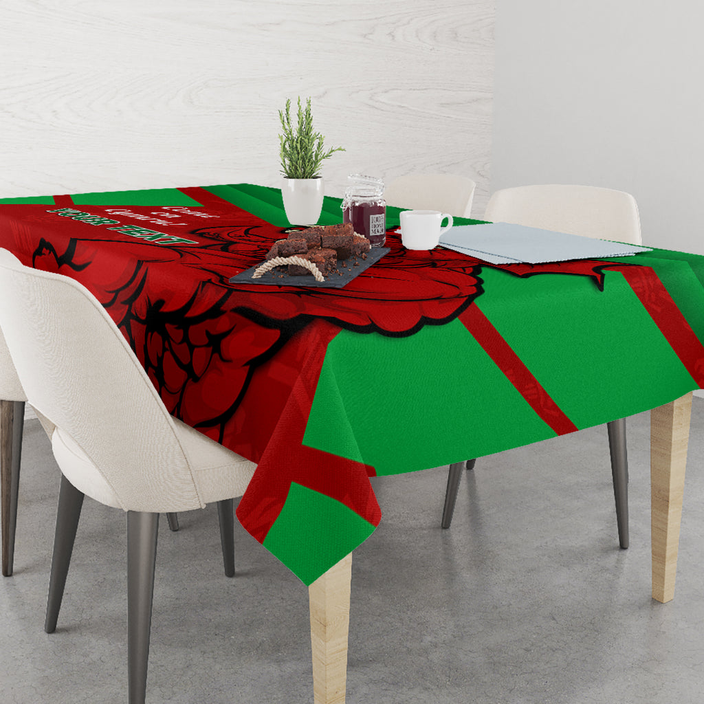 Custom Wales Rugby Tablecloth 2024 Six Nations Come On Cymru Mascot Sporty