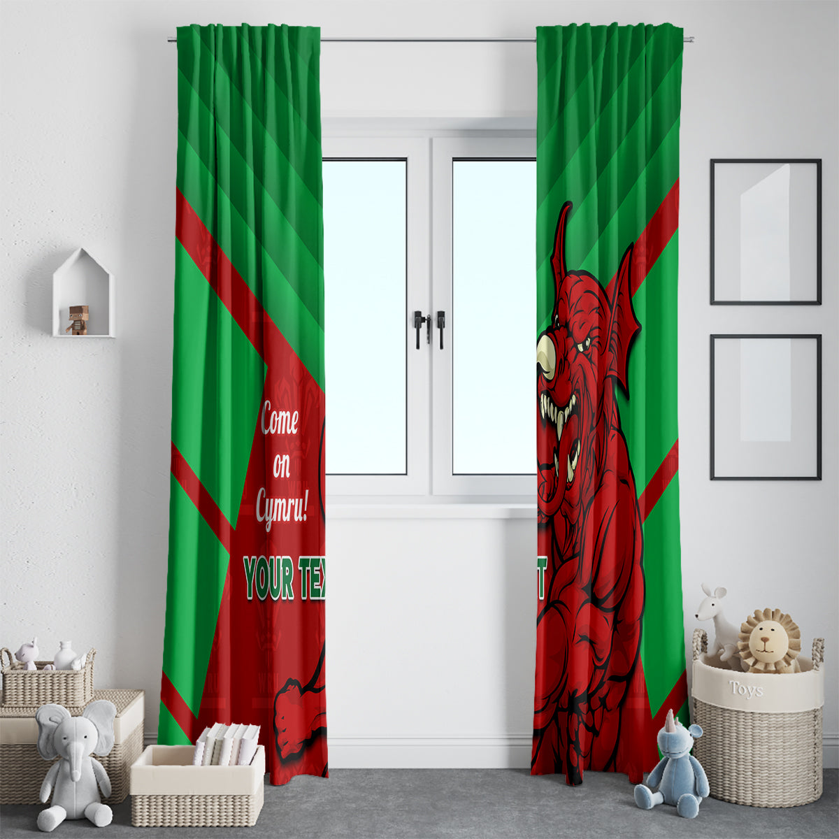 Custom Wales Rugby Window Curtain 2024 Six Nations Come On Cymru Mascot Sporty