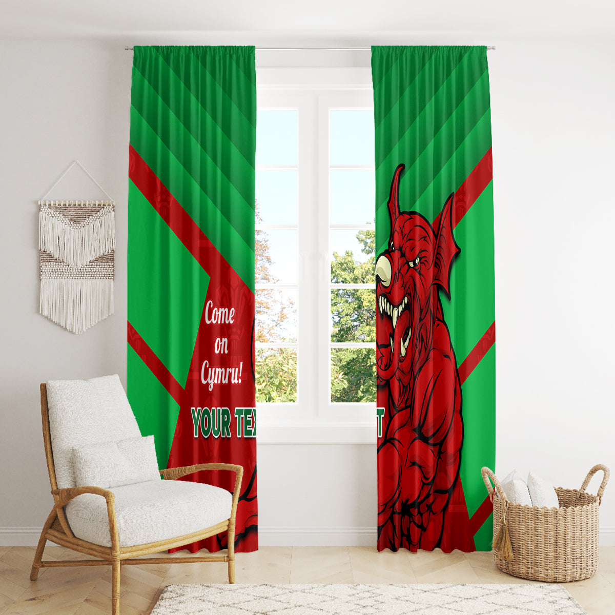 Custom Wales Rugby Window Curtain 2024 Six Nations Come On Cymru Mascot Sporty