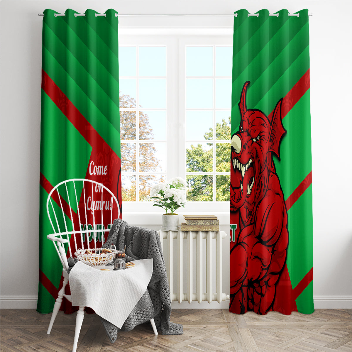 Custom Wales Rugby Window Curtain 2024 Six Nations Come On Cymru Mascot Sporty