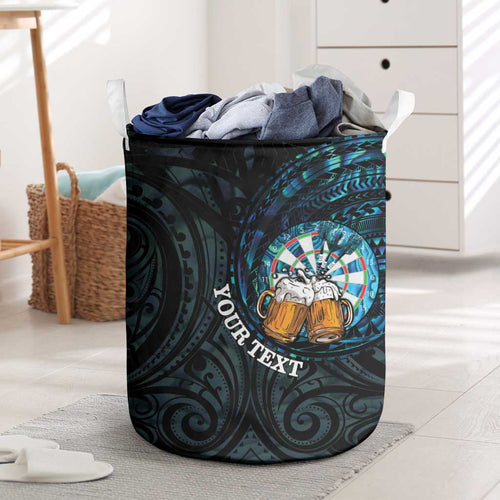 Personalized New Zealand Darts Beer Laundry Basket Paua Shell Aotearoa Maori Tattoo - Aussie Hoodie
