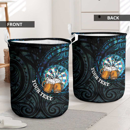Personalized New Zealand Darts Beer Laundry Basket Paua Shell Aotearoa Maori Tattoo - Aussie Hoodie