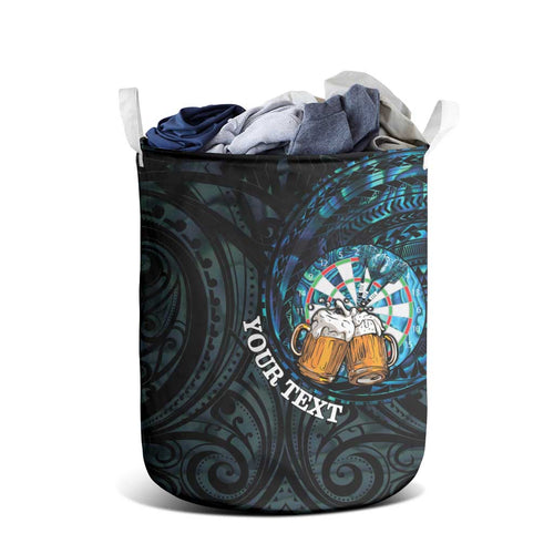 Personalized New Zealand Darts Beer Laundry Basket Paua Shell Aotearoa Maori Tattoo - Aussie Hoodie