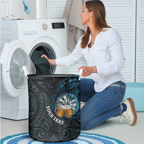 Personalized New Zealand Darts Beer Laundry Basket Paua Shell Aotearoa Maori Tattoo - Aussie Hoodie