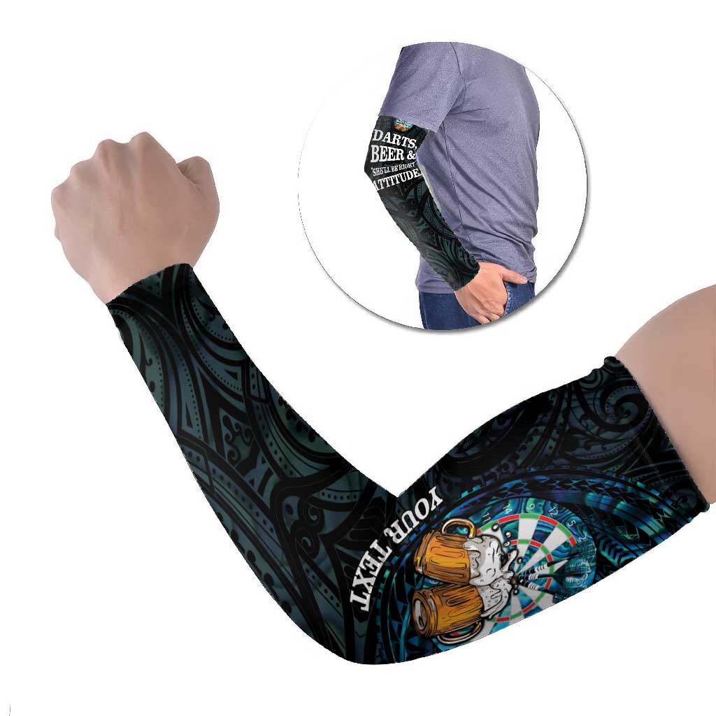 Personalized New Zealand Darts Beer Arm Sleeves Paua Shell Aotearoa Maori Tattoo - Aussie Hoodie