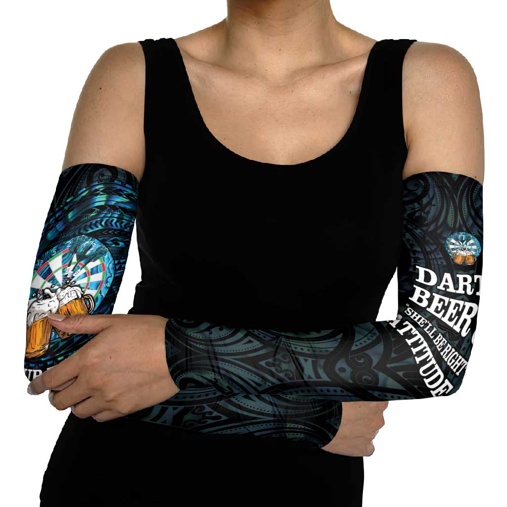 Personalized New Zealand Darts Beer Arm Sleeves Paua Shell Aotearoa Maori Tattoo - Aussie Hoodie