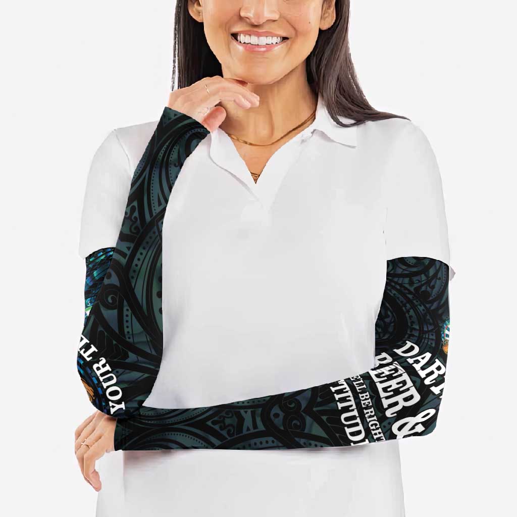 Personalized New Zealand Darts Beer Arm Sleeves Paua Shell Aotearoa Maori Tattoo - Aussie Hoodie