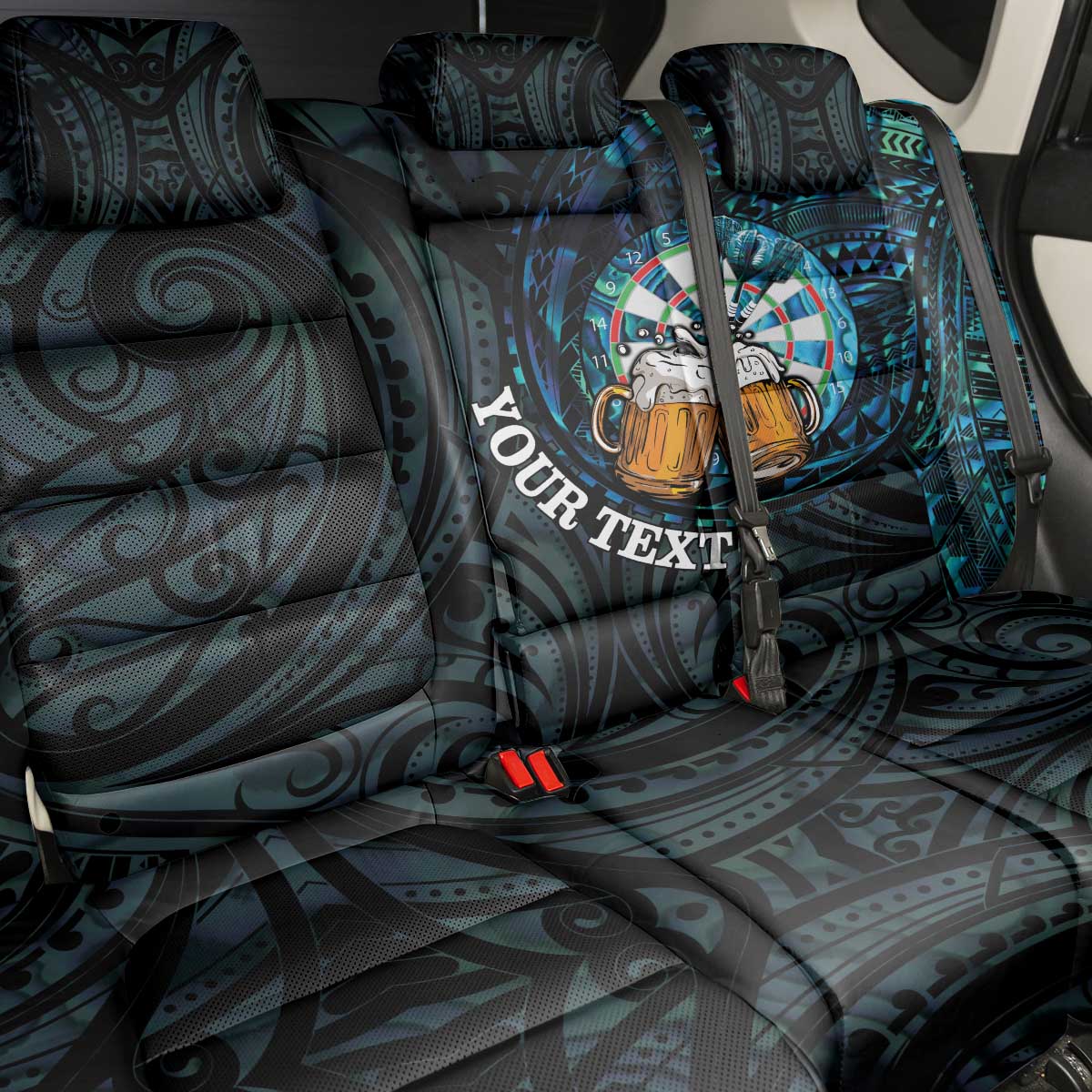 Personalized New Zealand Darts Beer Back Car Seat Cover Paua Shell Aotearoa Maori Tattoo - Aussie Hoodie