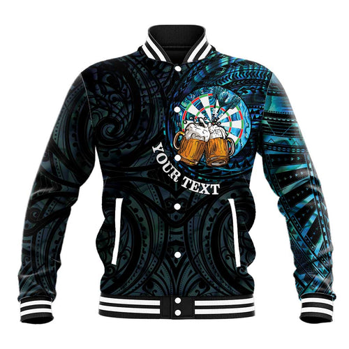 Personalized New Zealand Darts Beer Baseball Jacket Paua Shell Aotearoa Maori Tattoo - Aussie Hoodie