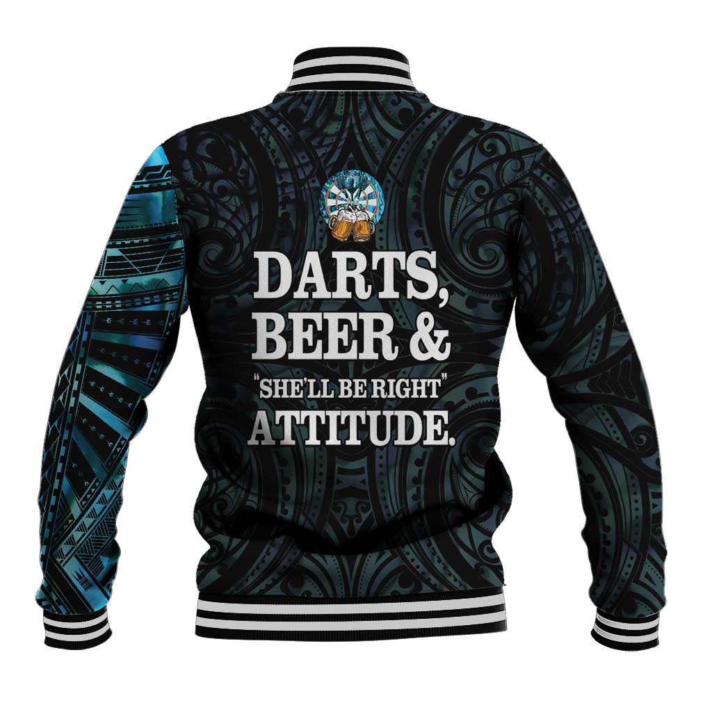 Personalized New Zealand Darts Beer Baseball Jacket Paua Shell Aotearoa Maori Tattoo - Aussie Hoodie
