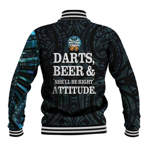 Personalized New Zealand Darts Beer Baseball Jacket Paua Shell Aotearoa Maori Tattoo - Aussie Hoodie