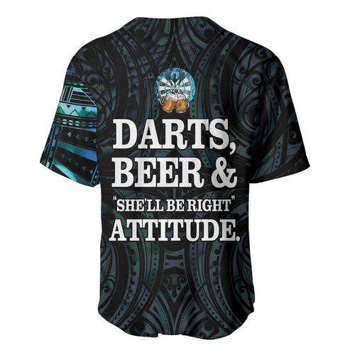 Personalized New Zealand Darts Beer Baseball Jersey Paua Shell Aotearoa Maori Tattoo - Aussie Hoodie