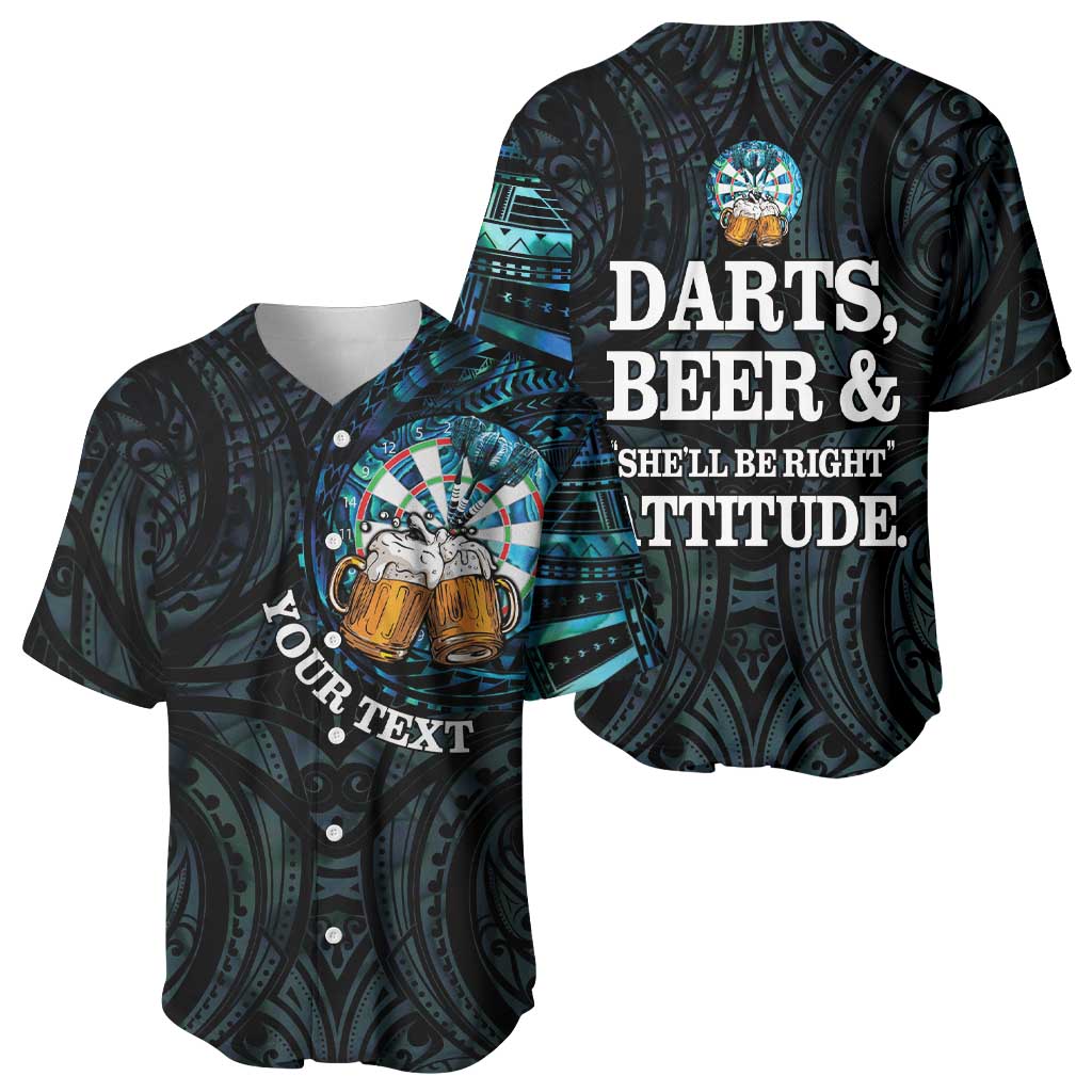 Personalized New Zealand Darts Beer Baseball Jersey Paua Shell Aotearoa Maori Tattoo - Aussie Hoodie
