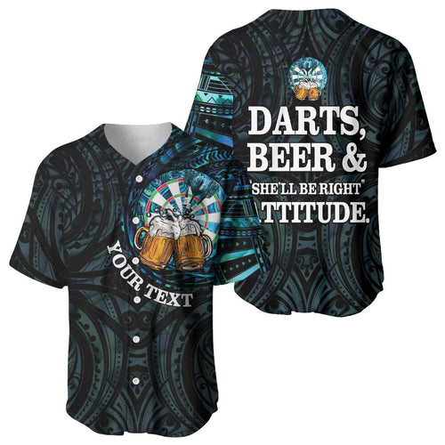 Personalized New Zealand Darts Beer Baseball Jersey Paua Shell Aotearoa Maori Tattoo - Aussie Hoodie