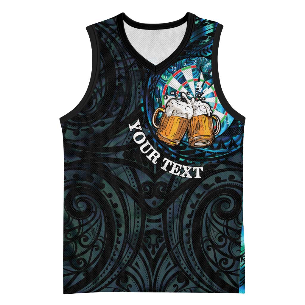 Personalized New Zealand Darts Beer Basketball Jersey Paua Shell Aotearoa Maori Tattoo - Aussie Hoodie