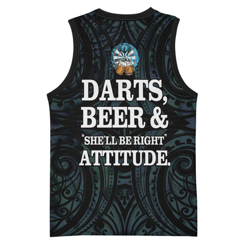 Personalized New Zealand Darts Beer Basketball Jersey Paua Shell Aotearoa Maori Tattoo - Aussie Hoodie