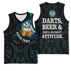 Personalized New Zealand Darts Beer Basketball Jersey Paua Shell Aotearoa Maori Tattoo - Aussie Hoodie