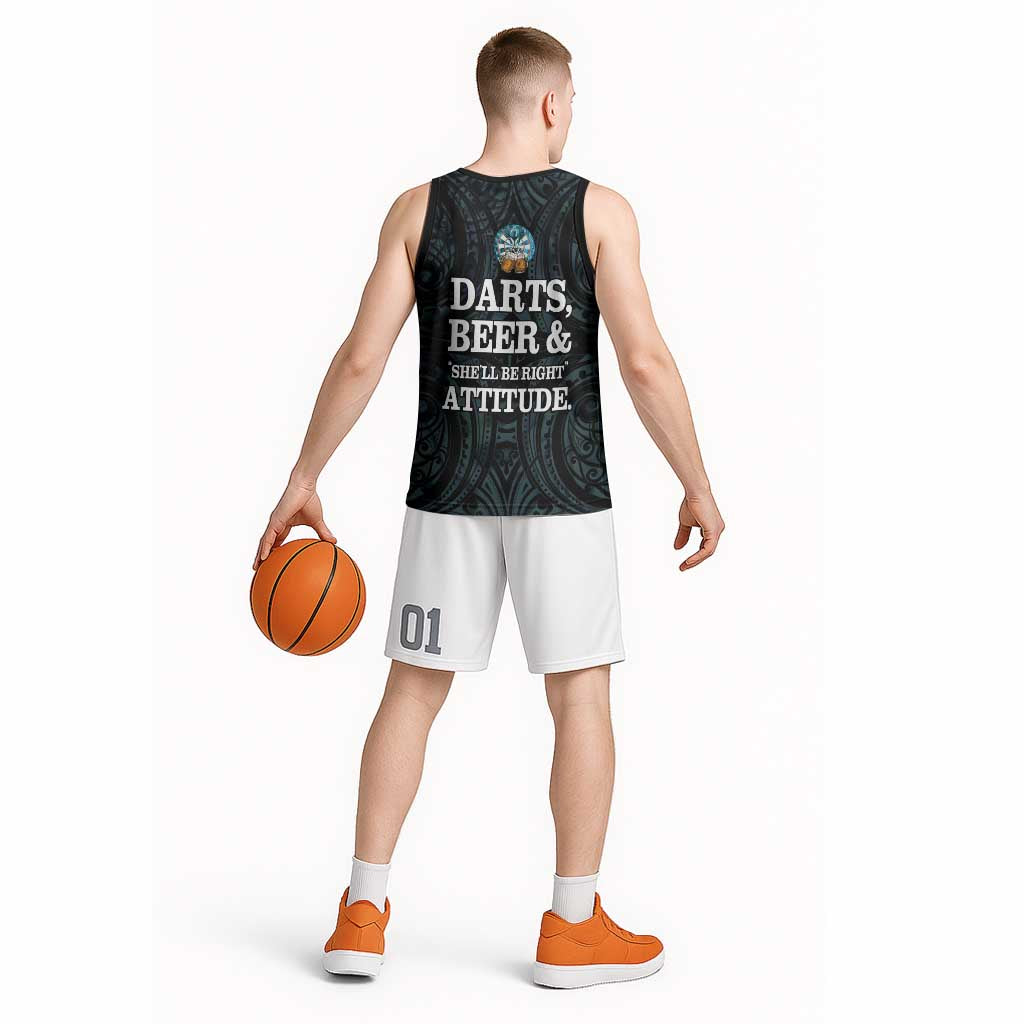 Personalized New Zealand Darts Beer Basketball Jersey Paua Shell Aotearoa Maori Tattoo - Aussie Hoodie