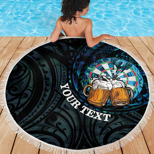 Personalized New Zealand Darts Beer Beach Blanket Paua Shell Aotearoa Maori Tattoo - Aussie Hoodie