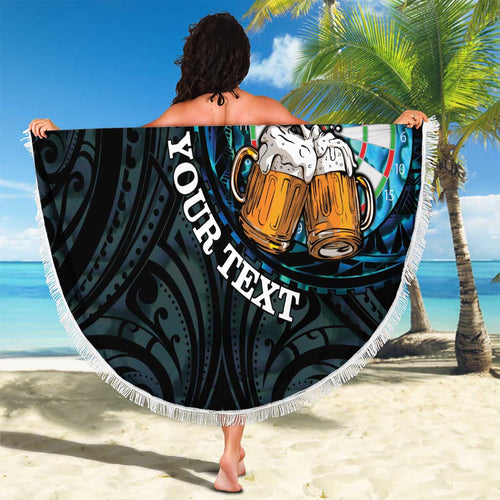 Personalized New Zealand Darts Beer Beach Blanket Paua Shell Aotearoa Maori Tattoo - Aussie Hoodie