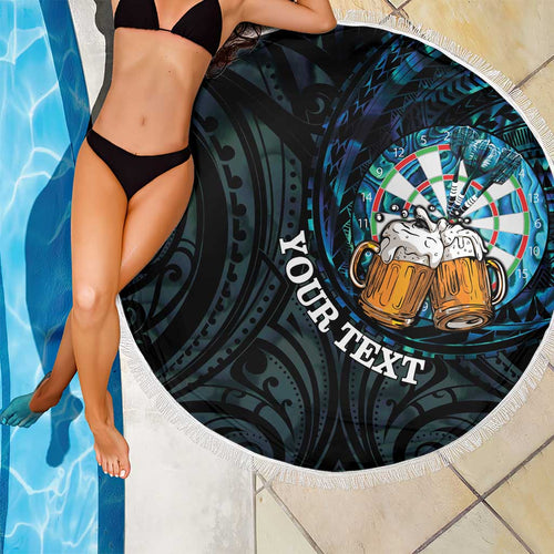 Personalized New Zealand Darts Beer Beach Blanket Paua Shell Aotearoa Maori Tattoo - Aussie Hoodie